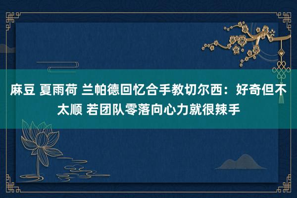麻豆 夏雨荷 兰帕德回忆合手教切尔西：好奇但不太顺 若团队零落向心力就很辣手